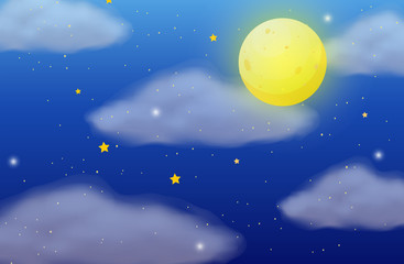 Naklejka premium Background scene with fullmoon and stars