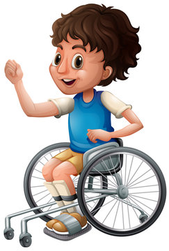Happy boy on wheelchair