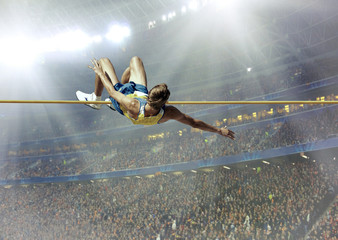 Athlete in action of high jump.