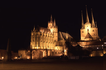 Erfurt cathedral and severi church at night