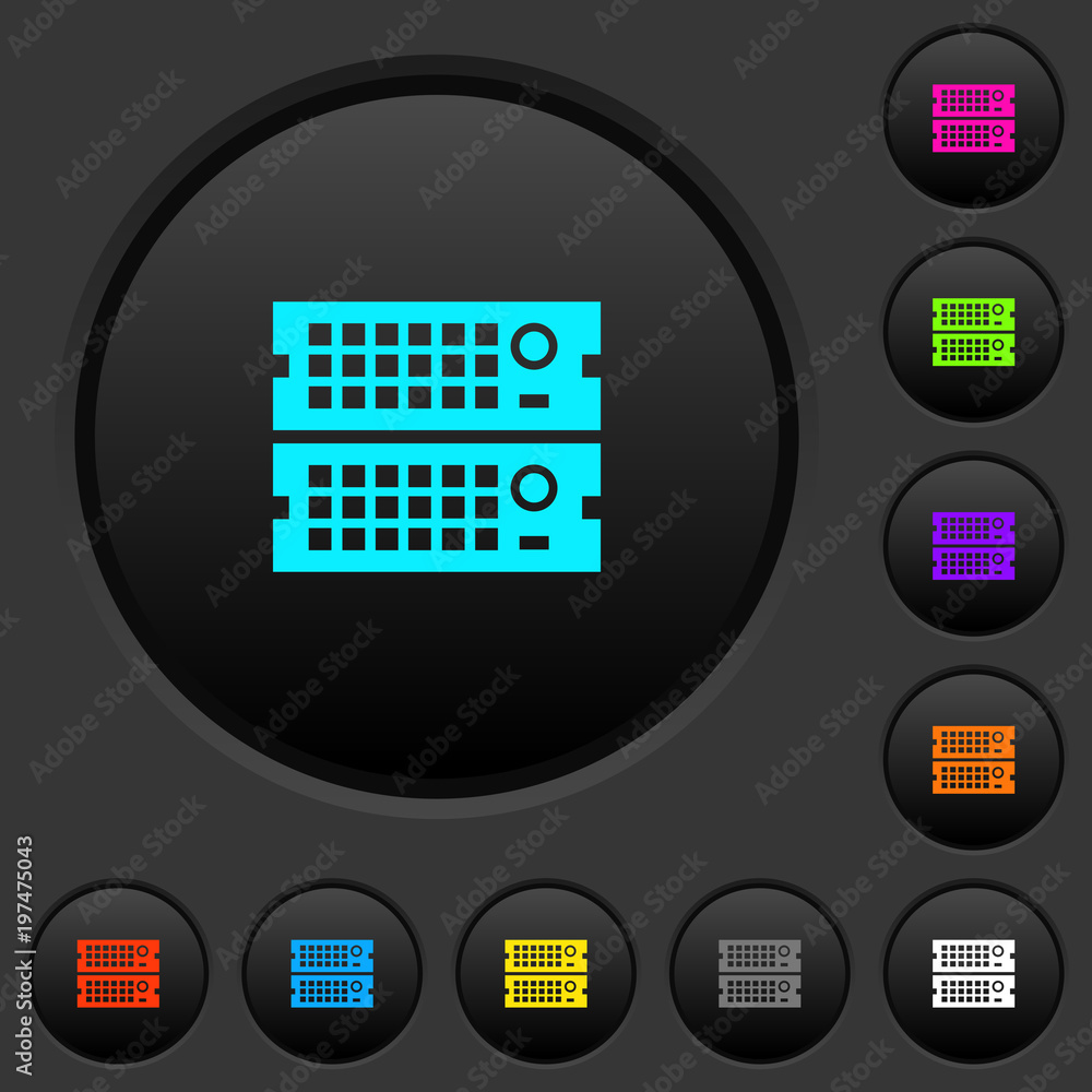 Poster rack servers dark push buttons with color icons