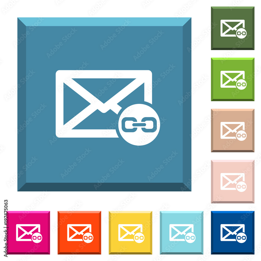 Poster mail attachment white icons on edged square buttons