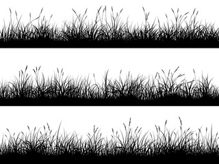 Horizontal banners of meadow silhouettes with high grass.