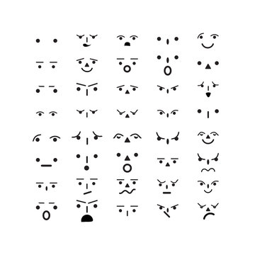 Different emoji vector icons for design. Doodle cartoon face in childlike manga cartoon style. Set of cute lovely kawaii emoticon
