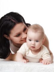 mother with baby on isolated white background
