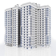 3d modern high rise building on white background 3D illustration