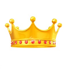 King's crown made of gold with red rubies isolated on white background 3d illustration