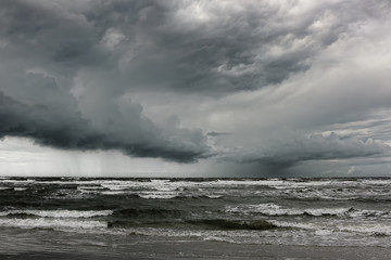 The stormy rain is approaching. The approaching shower over the North Sea. Extremely windy on the...