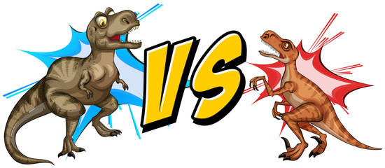 Tyrannosaurus fighting with raptor