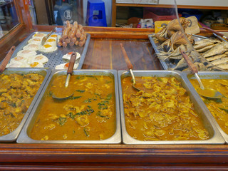 Thai food in silver tray