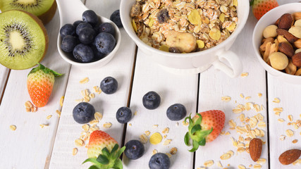 Tasty Ingredients for healthy food breakfast.