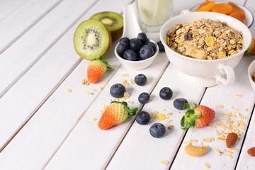 Tasty Ingredients for healthy food breakfast.