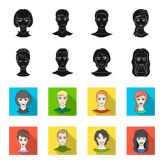 Different looks of young people.Avatar and face set collection icons in black,flet style vector symbol stock illustration web. © pandavector