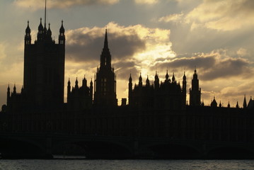Fototapeta na wymiar Silhouette of the Palace of Westminster at dusk,London,UK.