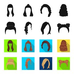 Blond with a bunch, red wavy and other types of hair. Back hair set collection icons in black,flet style vector symbol stock illustration web. © pandavector