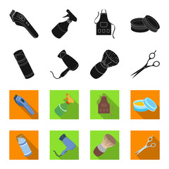 Brush, scissors, electric hair dryer and other equipment for men hairdressing salon.Barbershop set collection icons in black,flet style vector symbol stock illustration web. © pandavector