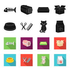 A bowl with food, a haircut for a cat, a sick cat, a package of feeds. at set collection icons in black,flet style vector symbol stock illustration web. © pandavector