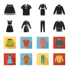 Dress with short sleeves, trousers, coats, raglan.Clothing set collection icons in black,flet style vector symbol stock illustration web. © pandavector
