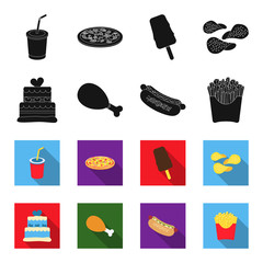 Cake, ham, hot dog, French fries.Fast food set collection icons in black,flet style vector symbol stock illustration web. © pandavector