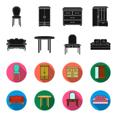 Sofa, armchair, table, mirror .Furniture and home interiorset collection icons in black,flet style vector symbol stock illustration web. © pandavector