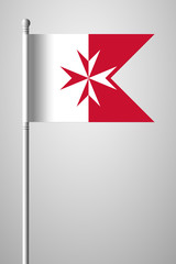 Flag of Malta. Version with Maltese Cross. National Flag on Flagpole. Isolated Illustration on Gray