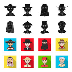 Arab, turks, vietnamese, middle asia man. Human race set collection icons in black,flet style vector symbol stock illustration web. © pandavector