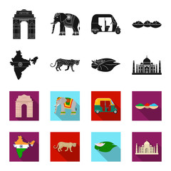 Country India black,flet icons in set collection for design.India and landmark vector symbol stock web illustration. © pandavector