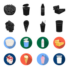 Milk, Calcium, Product, Food .Milk product and sweet set collection icons in black,flet style vector symbol stock illustration web. © pandavector