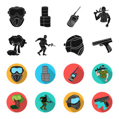 Mask, gun, paint, inventory .Paintball set collection icons in black,flet style vector symbol stock illustration web. © pandavector