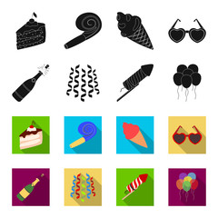 Champagne, fireworks and other accessories at the party.Party and partits set collection icons in black,flet style vector symbol stock illustration web. © pandavector