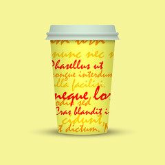 Coffee cup vector illustration. Paper coffee cup icon isolated on background. Plastic coffee cup with text