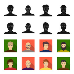 The appearance of the young guy, the face of a bald man with a mustache in his glasses. Face and appearance set collection icons in black,flet style vector symbol stock illustration web. © pandavector