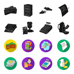 Package, scales, banana, fruit .Supermarket set collection icons in black,flet style vector symbol stock illustration web. © pandavector