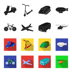 Bicycle, airplane, bus, helicopter types of transport. Transport set collection icons in black,flet style vector symbol stock illustration web. © pandavector