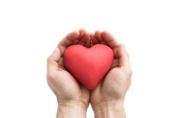 Obraz na płótnie Canvas Red heart in man's hands. Health insurance or love concept 