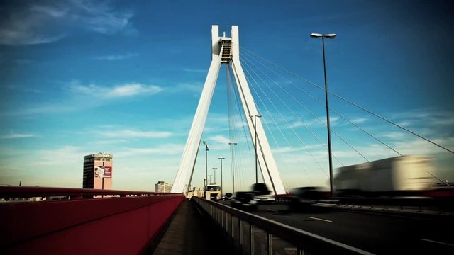 time-lapse shot of the famous bridge at the train station in Ludwigshafen am Rhein
