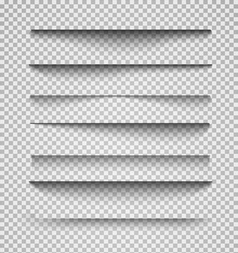Vector shadows isolated. Page divider with transparent shadows isolated. Set of shadow effects. Transparent shadow realistic illustration