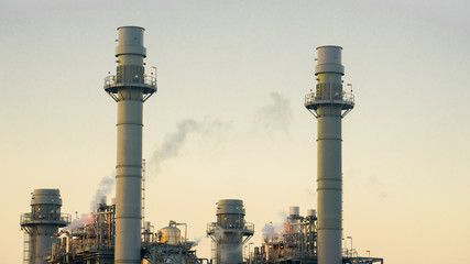 Electricity power plant with morning sky.