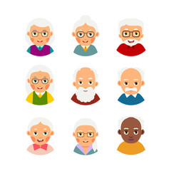 Set avatars older people. Kit avatars elderly people. Selection cartoon illustration isolated on white background in flat style