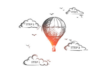 Process infographic concept. Hand drawn steps of process. Illustration of moving from one step to another isolated vector illustration.
