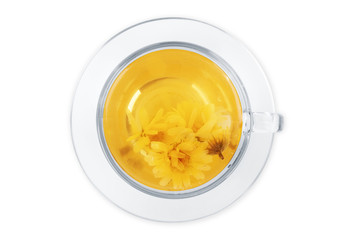 A phyto tea in a transparent cup on a white background