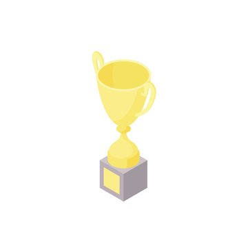Low poly isometric championship cup. Realistic icon. Golden trophy cup for the first place in competition