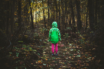 6 years old child is alone in the forest explore the world