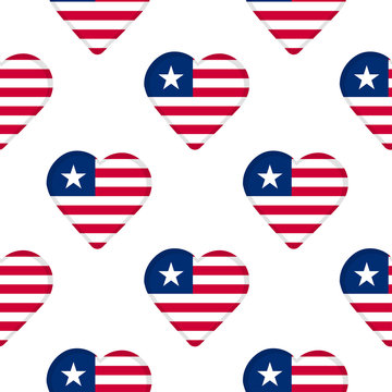Seamless pattern from the hearts with flag of Republic of Liberia.