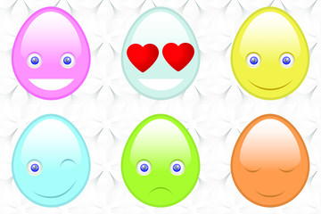 Set of Easter emojis icons eggs for Your design, isolated, in white floral background. Vector illustration - 197487834