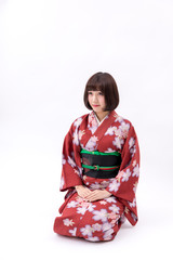 着物 大和撫子 白背景 正座