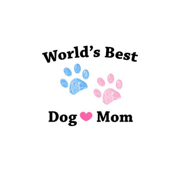 Pink and blue paw print with hearts. World's best dog mom. Happy Mother's Day background