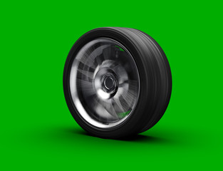 alloy whell spinning, motion blur, isolated on white background, photorealistic 3d render, generic design, non-branded