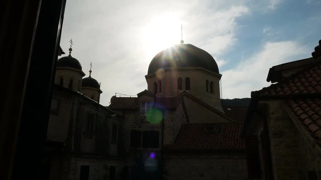 tower of the old Church from the window of the building in front