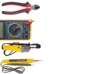 Tools to use in electrical installations on white
